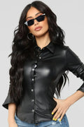TOP New Women'S Black Leather Shirt 100% Real Lambskin Causal Slim Fit Shirt