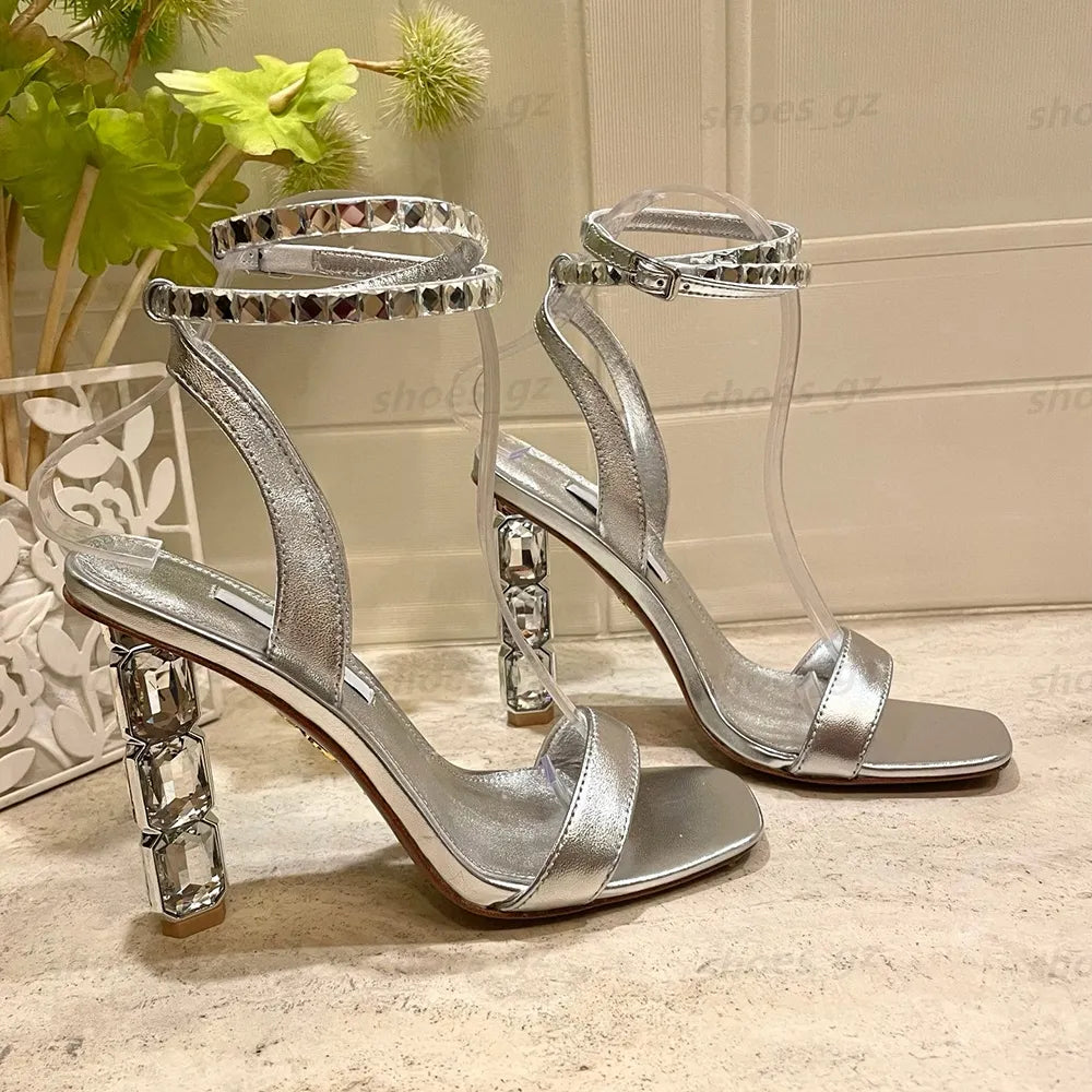 Crystal Heel Sandals Satin 10.5Cm Rhinestone -Encrusted Strap Spool High Heeled Sandal Sky-High Heel for Women Summer Luxury Designers Shoes Party Factory Footwear