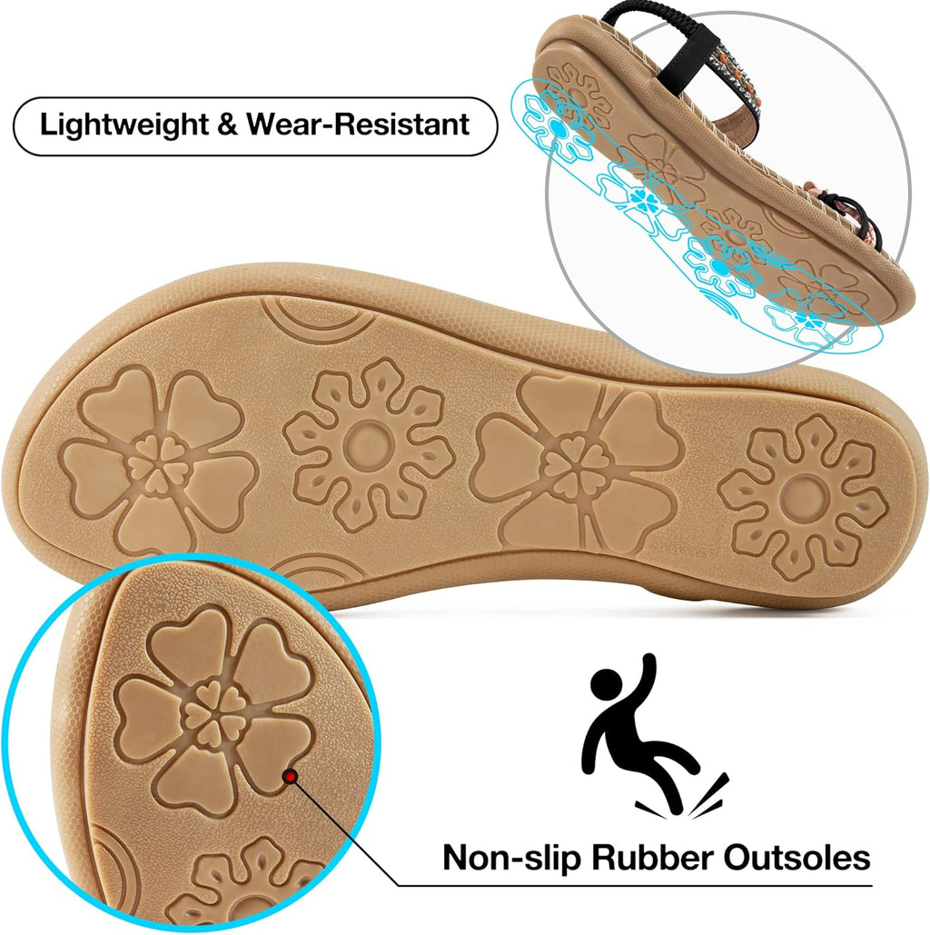 Flat Sandals for Women Summer: Casual Boho Beaded Toe Ring Dress Shoes - Comfortable Vacation Daily Walking Shoes