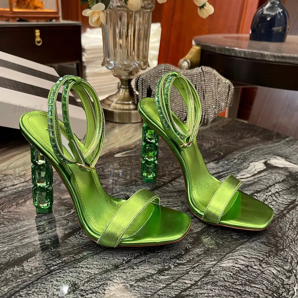 Crystal Heel Sandals Satin 10.5Cm Rhinestone -Encrusted Strap Spool High Heeled Sandal Sky-High Heel for Women Summer Luxury Designers Shoes Party Factory Footwear