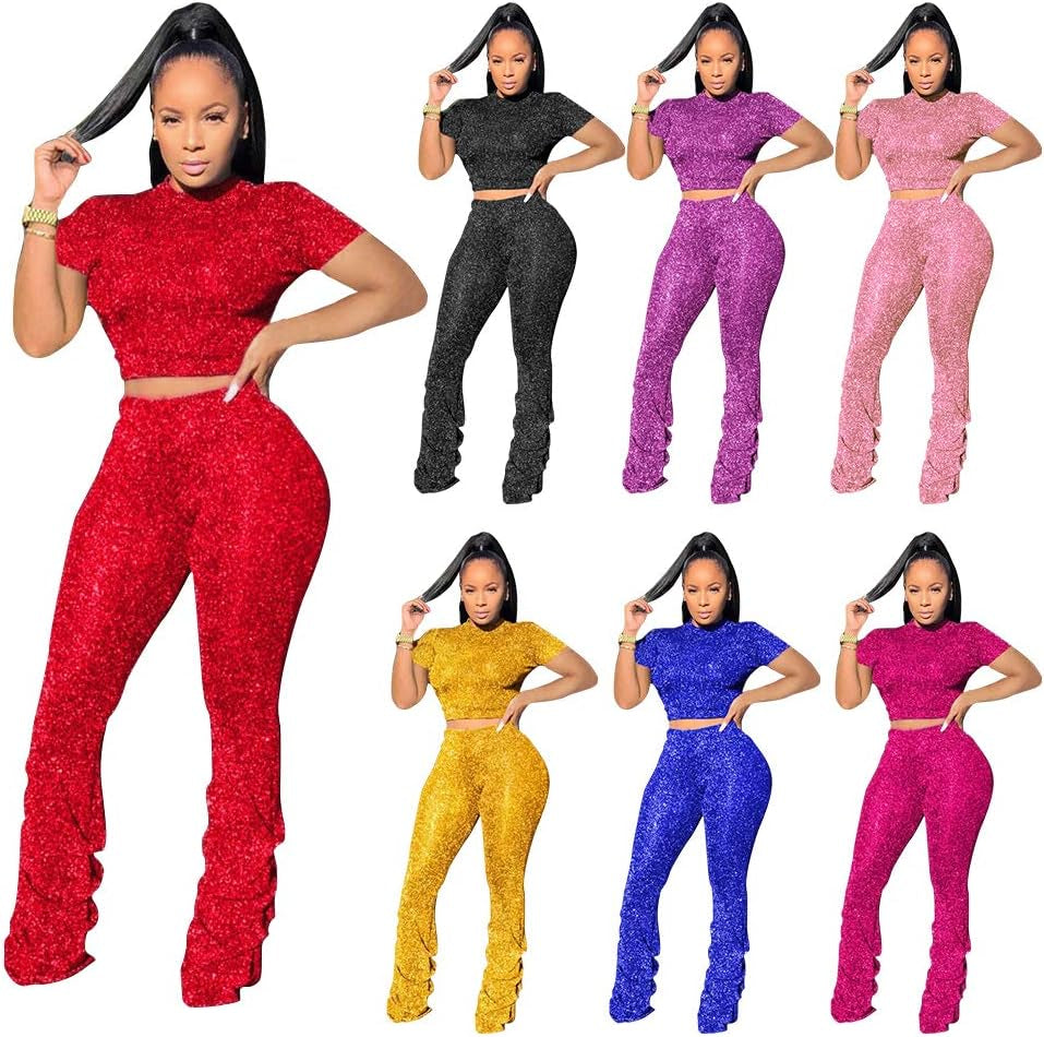 2 Piece Outfits for Women Crop Tops and Pants Sexy Club Outfits Yellow 2XL