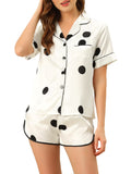 Chic Women's Satin Polka Dot Pajama Set - Comfortable Sleepwear Tops and Shorts in White - Perfect for Lounging and Relaxing