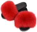 Real Fox Fur Slides for Women - Fluffy Fur Slippers Open Toe Flat Sandals for Outdoor