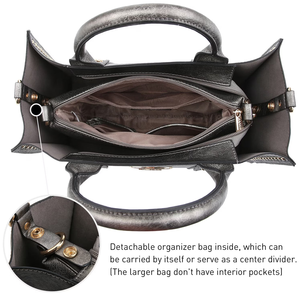 Chic 3-Piece Women's Faux Leather Tote Bag Set - Stylish Work Handbag with Detachable Organizer and Wristlet