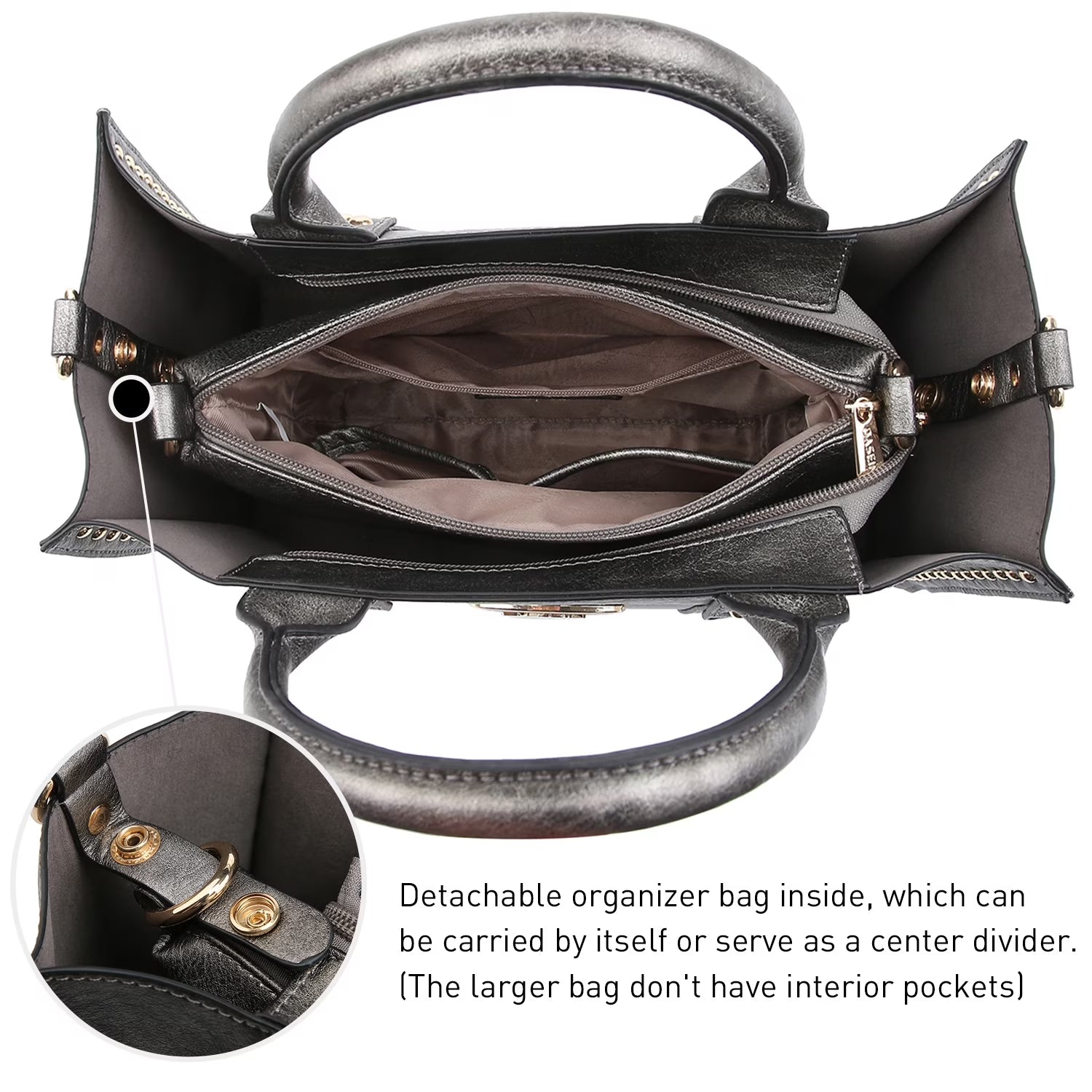 Chic 3-Piece Women's Faux Leather Tote Bag Set - Stylish Work Handbag with Detachable Organizer and Wristlet