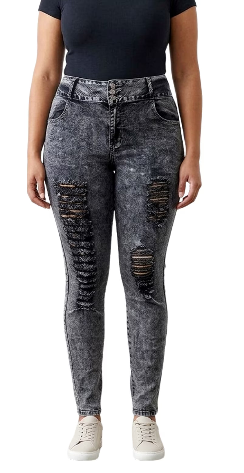 Women'S plus Size Stretch Distressed Ripped Skinny Denim Jeans Pants
