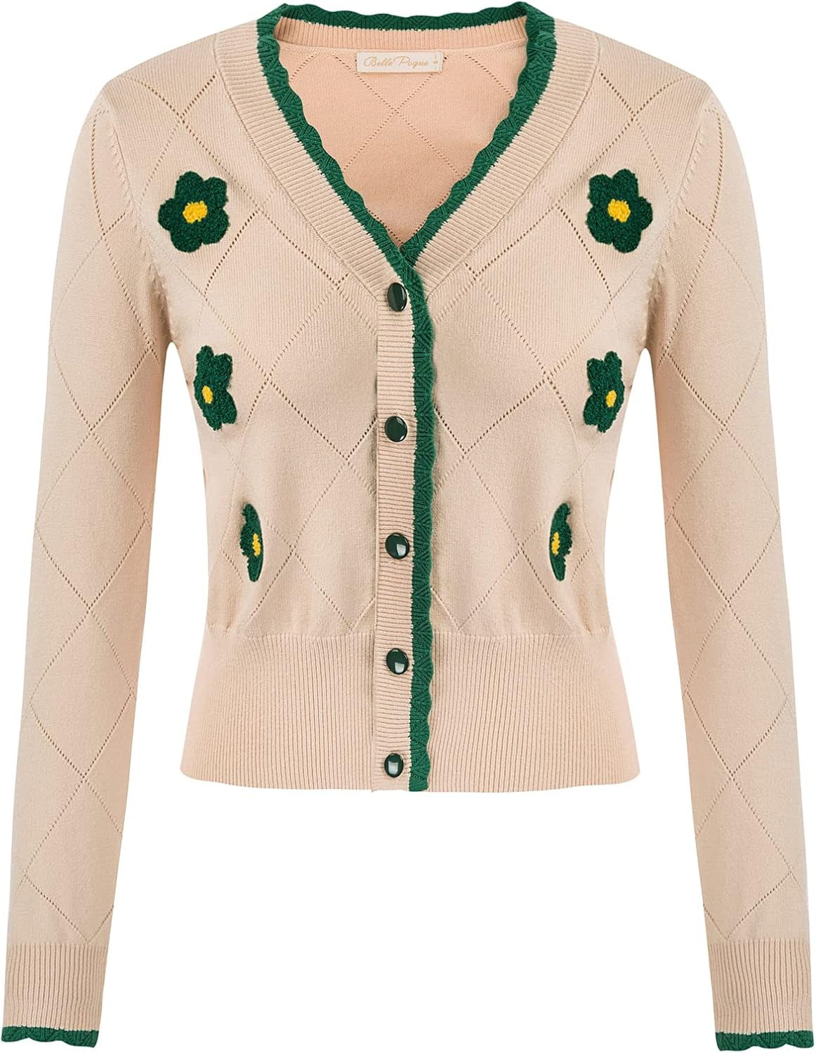 Long Sleeve Cardigan Sweater for Women Button down V Neck Floar Cardigan Cropped Cardigan Shrugs