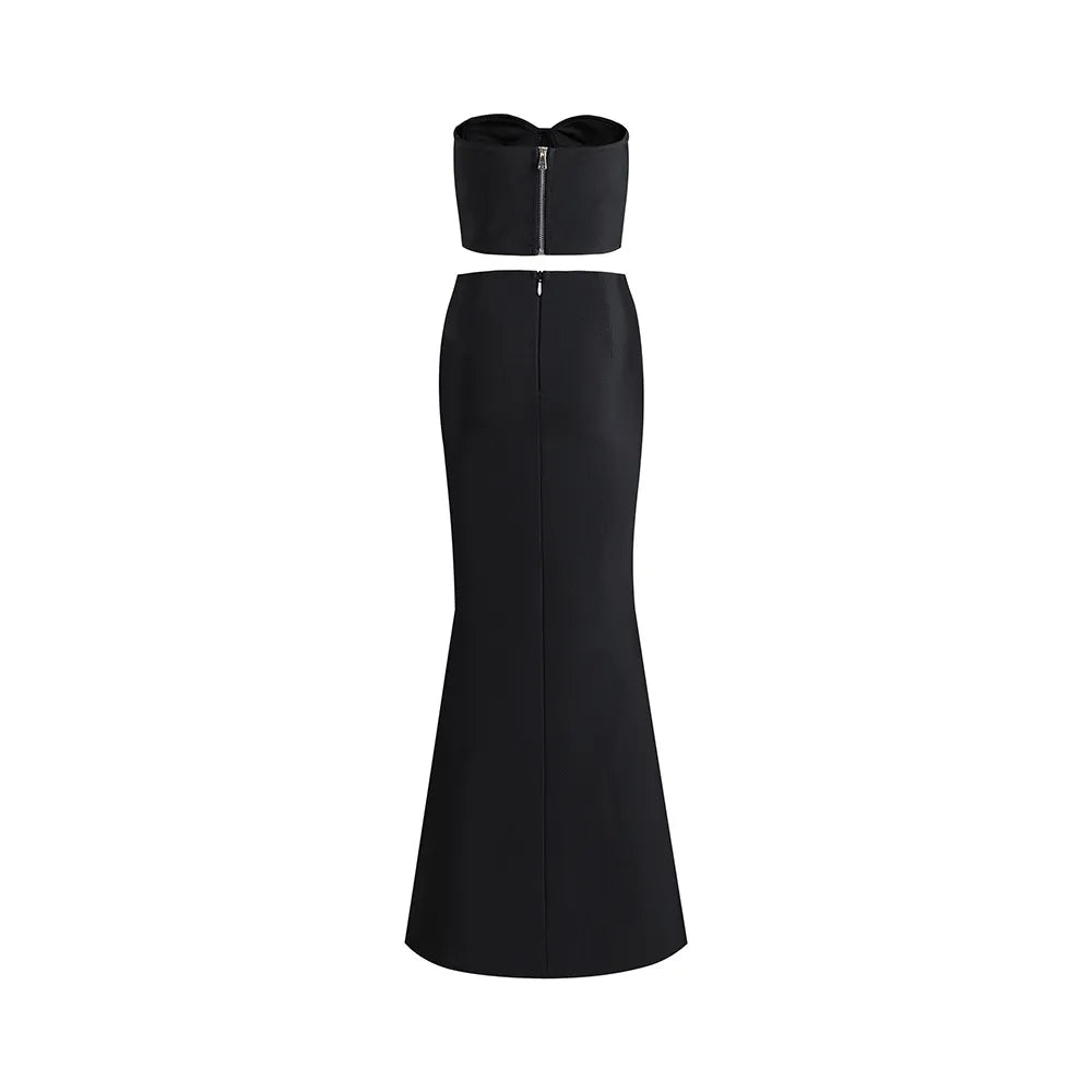 10006 2024 Minlan Style Women'S Two Piece Pants Spring Summer Bandage Dress Black Brand Same Style Two Pieces Sets Long Skirt Empire Crew Neck Meifei