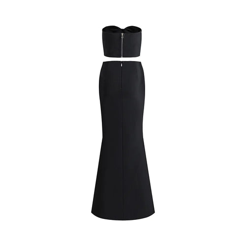 10006 2024 Minlan Style Women'S Two Piece Pants Spring Summer Bandage Dress Black Brand Same Style Two Pieces Sets Long Skirt Empire Crew Neck Meifei