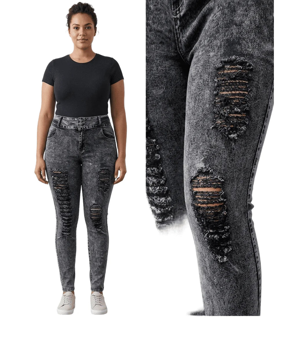 Women'S plus Size Stretch Distressed Ripped Skinny Denim Jeans Pants