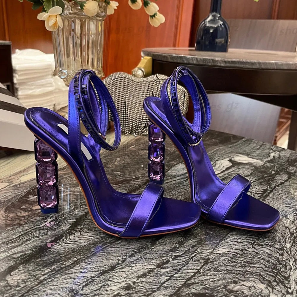 Crystal Heel Sandals Satin 10.5Cm Rhinestone -Encrusted Strap Spool High Heeled Sandal Sky-High Heel for Women Summer Luxury Designers Shoes Party Factory Footwear