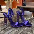Crystal Heel Sandals Satin 10.5Cm Rhinestone -Encrusted Strap Spool High Heeled Sandal Sky-High Heel for Women Summer Luxury Designers Shoes Party Factory Footwear