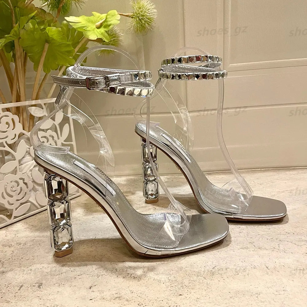 Crystal Heel Sandals Satin 10.5Cm Rhinestone -Encrusted Strap Spool High Heeled Sandal Sky-High Heel for Women Summer Luxury Designers Shoes Party Factory Footwear