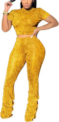 2 Piece Outfits for Women Crop Tops and Pants Sexy Club Outfits Yellow 2XL