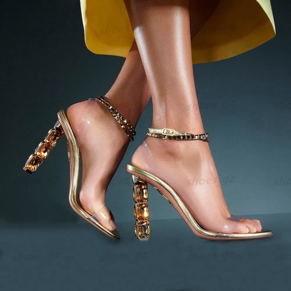Crystal Heel Sandals Satin 10.5Cm Rhinestone -Encrusted Strap Spool High Heeled Sandal Sky-High Heel for Women Summer Luxury Designers Shoes Party Factory Footwear