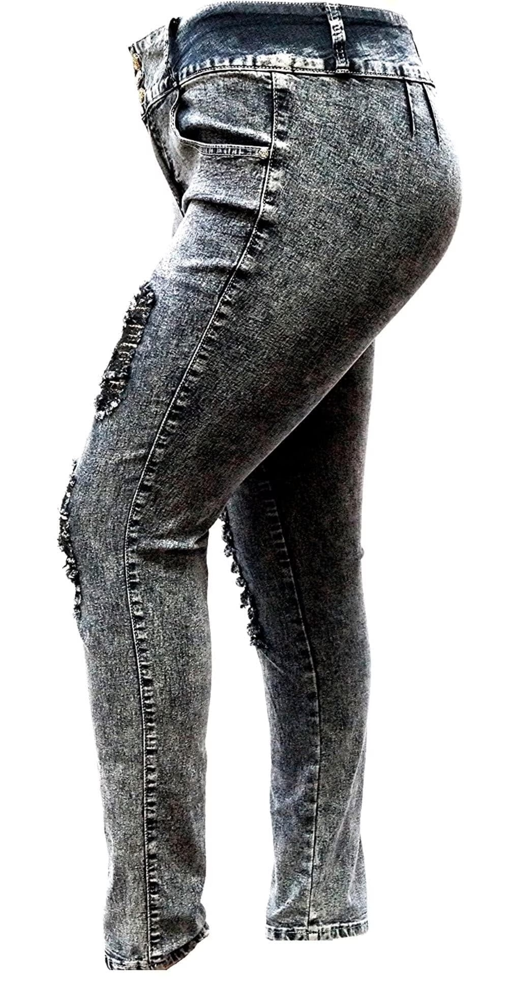 Women'S plus Size Stretch Distressed Ripped Skinny Denim Jeans Pants