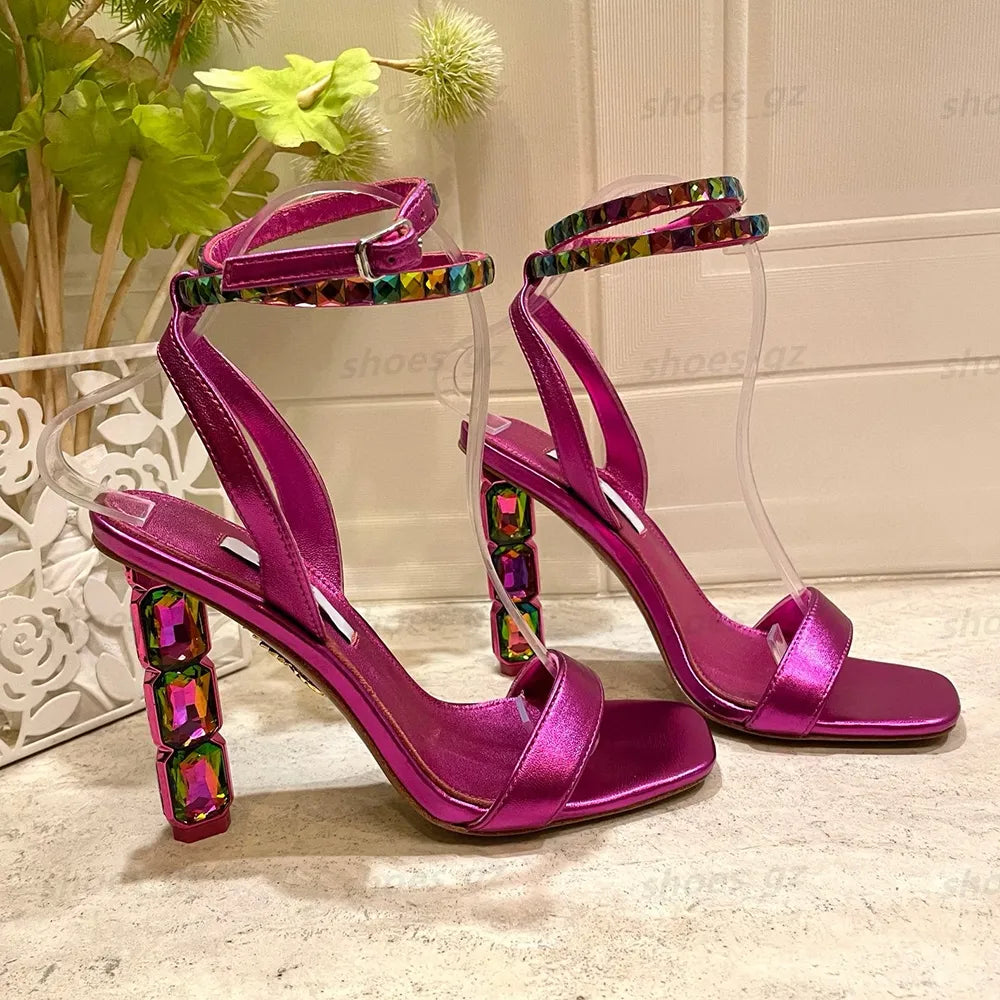 Crystal Heel Sandals Satin 10.5Cm Rhinestone -Encrusted Strap Spool High Heeled Sandal Sky-High Heel for Women Summer Luxury Designers Shoes Party Factory Footwear
