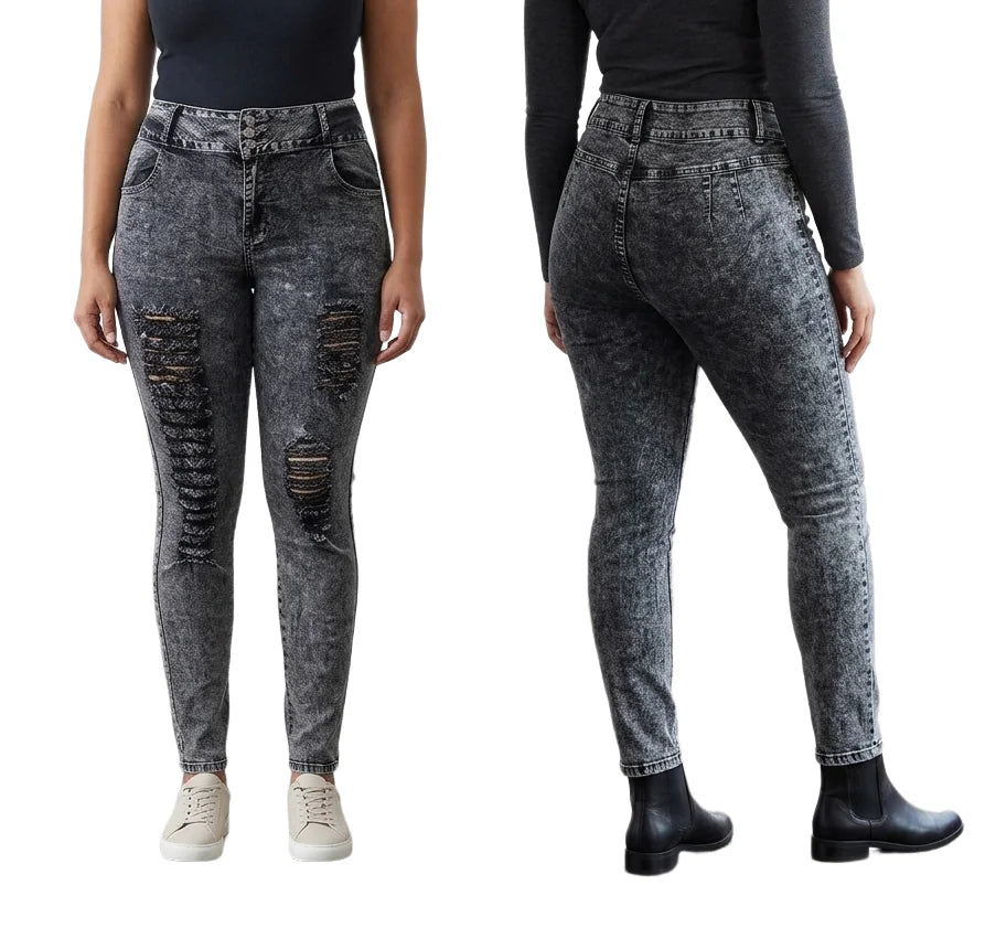 Women'S plus Size Stretch Distressed Ripped Skinny Denim Jeans Pants