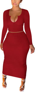 Elevate Your Style with Our Women’s Sexy Two-Piece Skirt Outfits – Long Sleeve & Sleeveless V Neck Bodycon Ribbed Knitted Maxi Dress for Club Parties