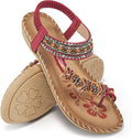 Flat Sandals for Women Summer: Casual Boho Beaded Toe Ring Dress Shoes - Comfortable Vacation Daily Walking Shoes