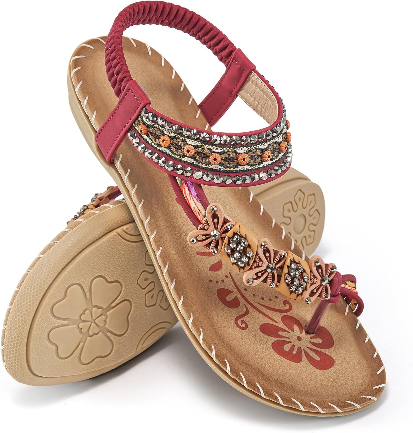 Flat Sandals for Women Summer: Casual Boho Beaded Toe Ring Dress Shoes - Comfortable Vacation Daily Walking Shoes