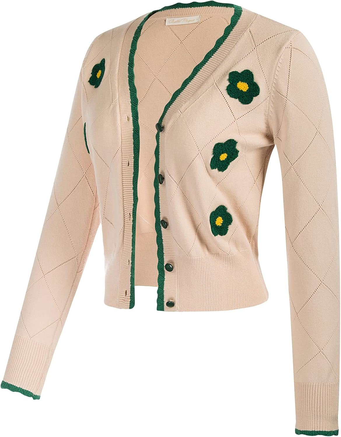Long Sleeve Cardigan Sweater for Women Button down V Neck Floar Cardigan Cropped Cardigan Shrugs