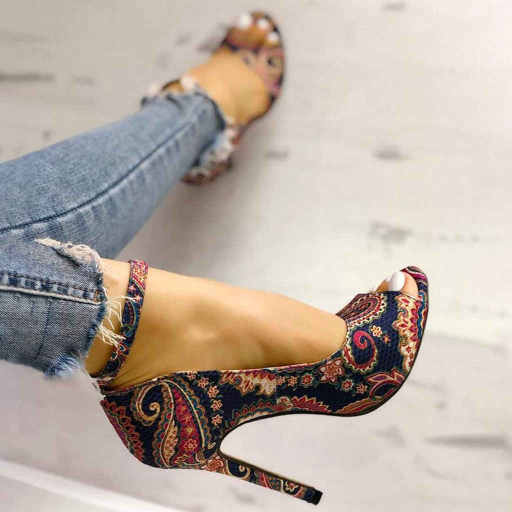 Women'S High Heels Platform Dress Ankle Strap Stilettos Open Toe Pump Heeled Sandals Multicoloured