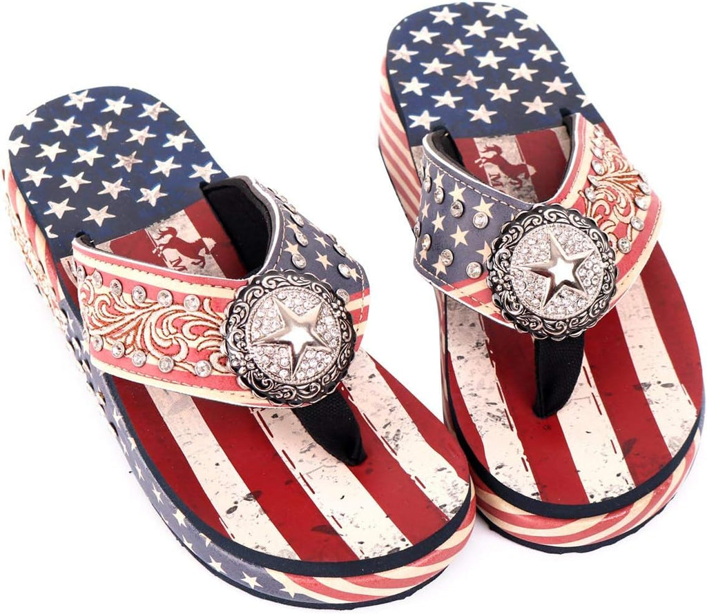 Women'S Flip Flop American Flag Pride Star Wedge Sandals Patriotic Comfort Flip Flop Slippers Red CW-US06-S089RD-10