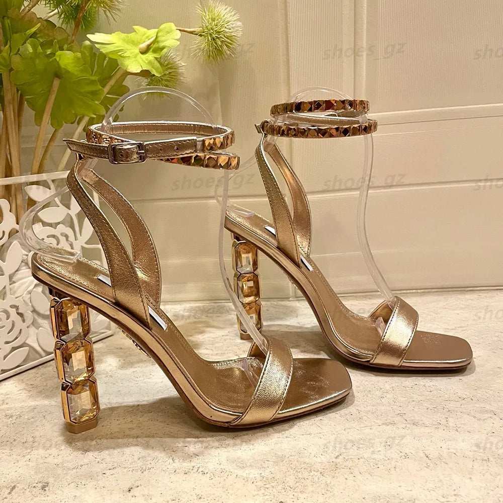 Crystal Heel Sandals Satin 10.5Cm Rhinestone -Encrusted Strap Spool High Heeled Sandal Sky-High Heel for Women Summer Luxury Designers Shoes Party Factory Footwear