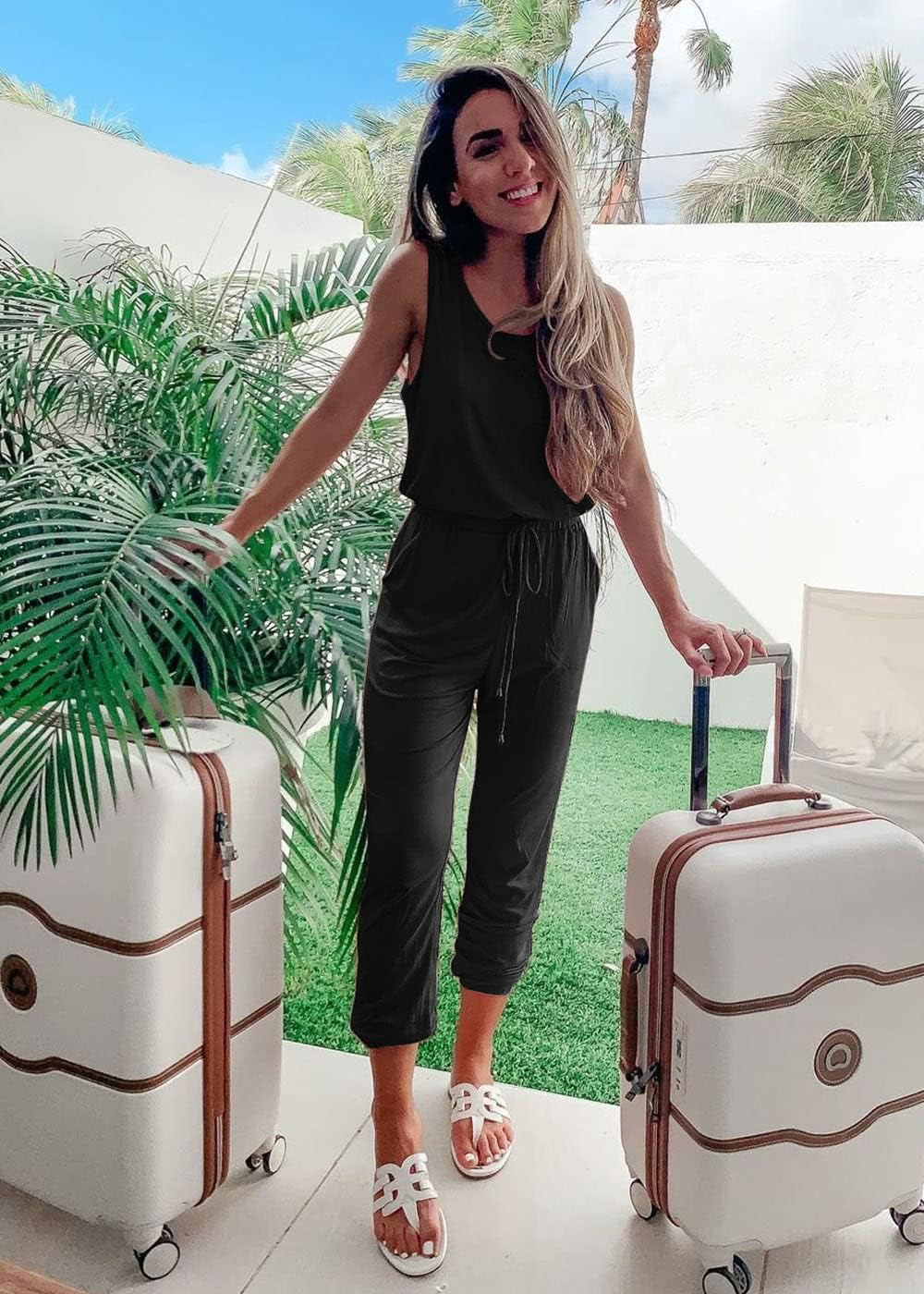 Stylish Matching 2 Piece Travel Set for Women - Comfy Sleeveless Tank Tops & Drawstring Jogger Pants - Perfect Spring/Summer Casual Outfit for Lounge, Airport, and Cruise