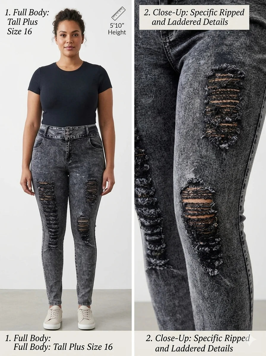 Women'S plus Size Stretch Distressed Ripped Skinny Denim Jeans Pants