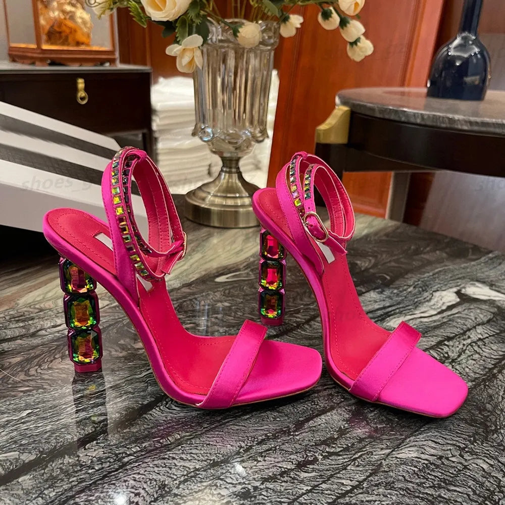 Crystal Heel Sandals Satin 10.5Cm Rhinestone -Encrusted Strap Spool High Heeled Sandal Sky-High Heel for Women Summer Luxury Designers Shoes Party Factory Footwear