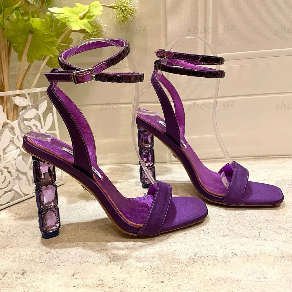 Crystal Heel Sandals Satin 10.5Cm Rhinestone -Encrusted Strap Spool High Heeled Sandal Sky-High Heel for Women Summer Luxury Designers Shoes Party Factory Footwear