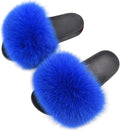 Real Fox Fur Slides for Women - Fluffy Fur Slippers Open Toe Flat Sandals for Outdoor