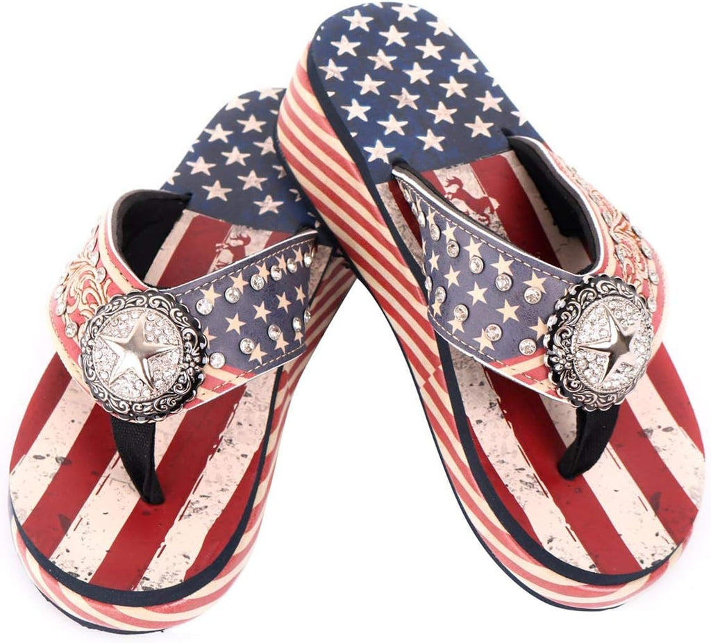 Women'S Flip Flop American Flag Pride Star Wedge Sandals Patriotic Comfort Flip Flop Slippers Red CW-US06-S089RD-10
