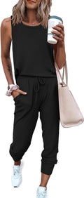 Stylish Matching 2 Piece Travel Set for Women - Comfy Sleeveless Tank Tops & Drawstring Jogger Pants - Perfect Spring/Summer Casual Outfit for Lounge, Airport, and Cruise