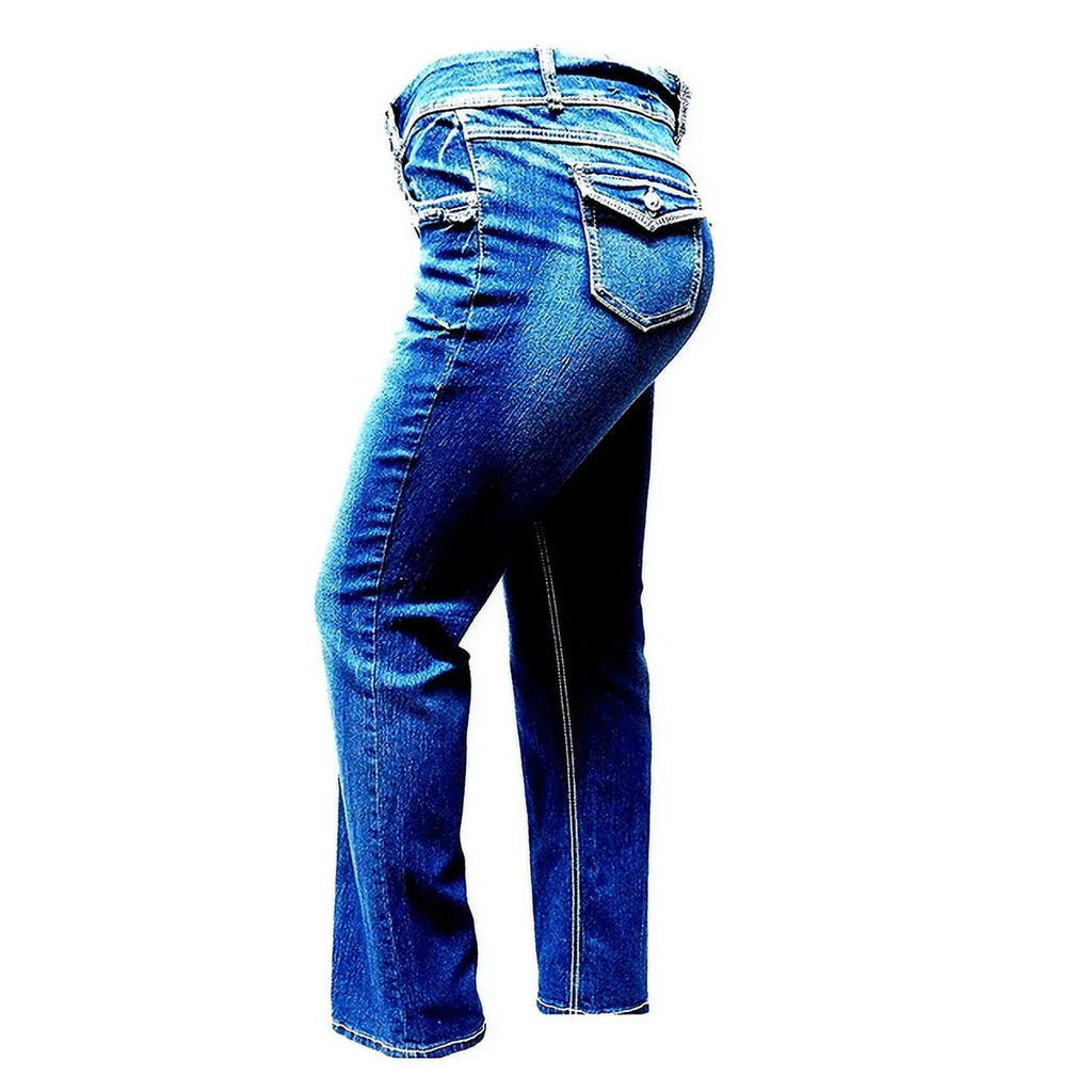Womens plus Size Destroy Blue Denim Jeans Bootcut Pants (N596)