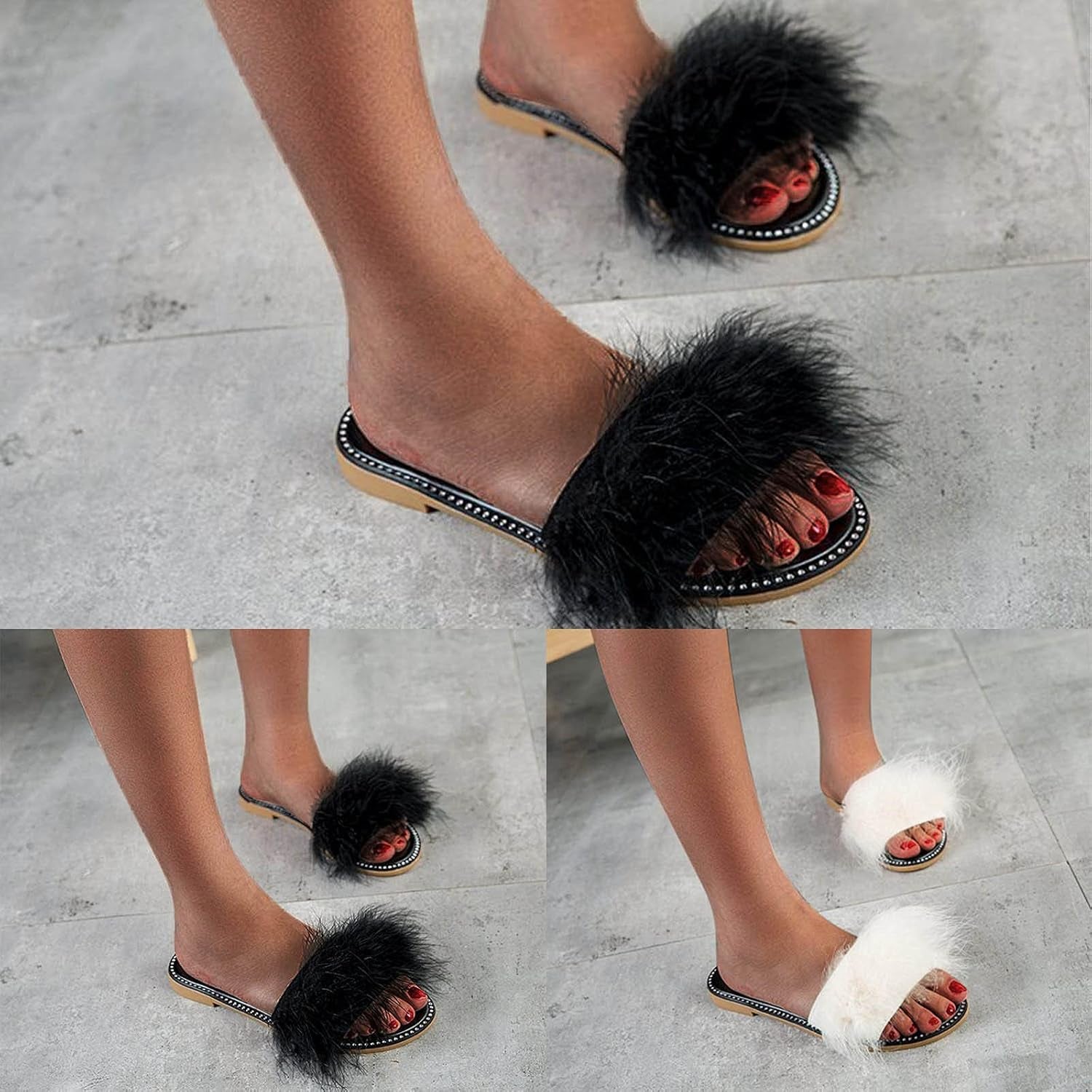 Slippers for Women Indoor,Womens Fur Slippers Slides Open Toe Fuzzy Slippers Girls Fluffy House Slides Outdoor Sandals