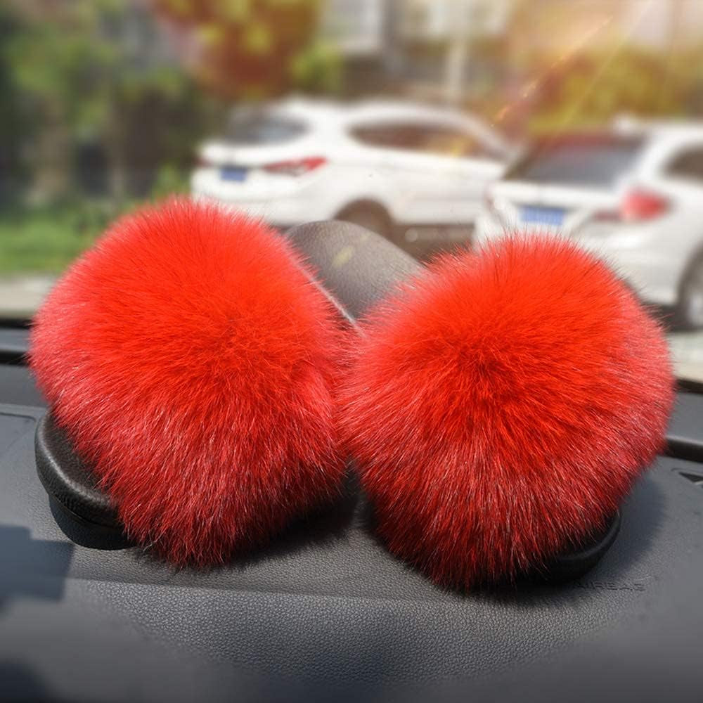 Real Fox Fur Slides for Women - Fluffy Fur Slippers Open Toe Flat Sandals for Outdoor