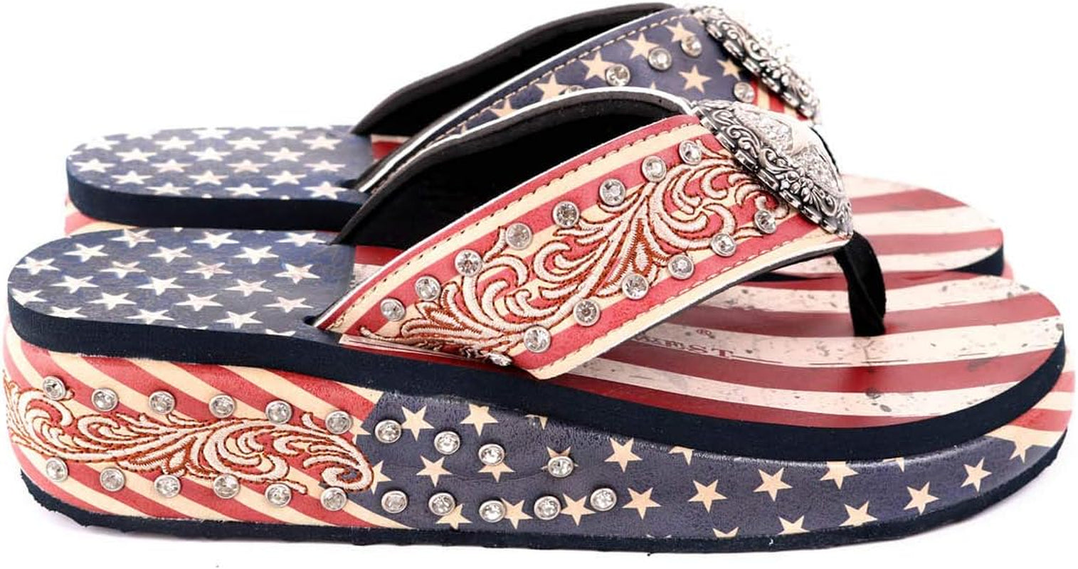 Women'S Flip Flop American Flag Pride Star Wedge Sandals Patriotic Comfort Flip Flop Slippers Red CW-US06-S089RD-10