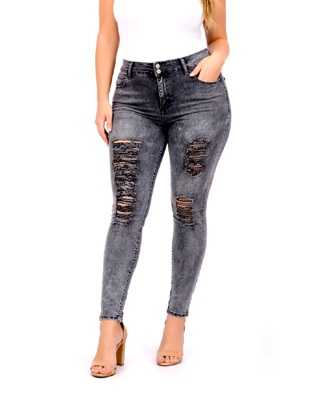 Women'S plus Size Stretch Distressed Ripped Skinny Denim Jeans Pants