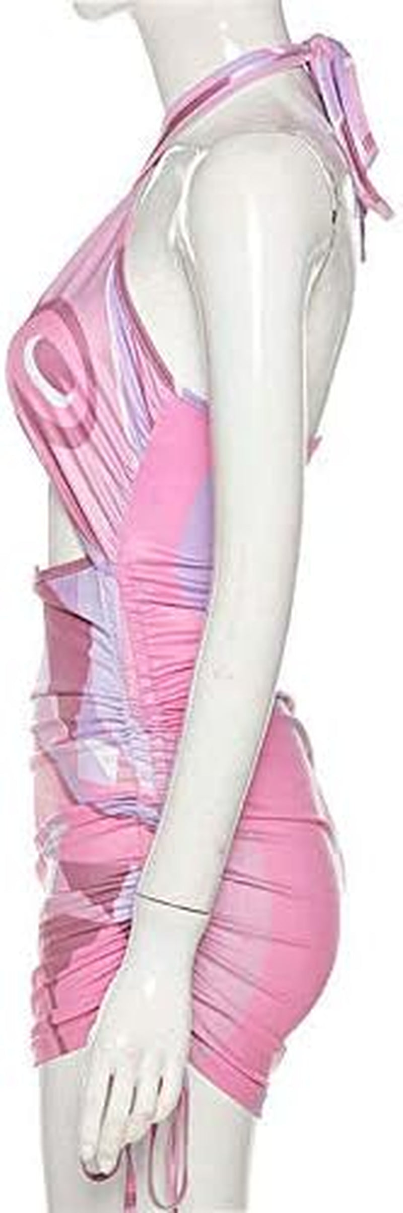 Women'S Sexy Print Cut Out Backless Halter Neck Tops Side Ruffle Mini Skirts Sets Party Beachwear Pink X-Large
