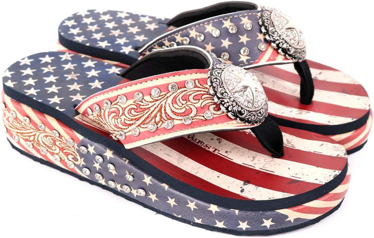 Women'S Flip Flop American Flag Pride Star Wedge Sandals Patriotic Comfort Flip Flop Slippers Red CW-US06-S089RD-10