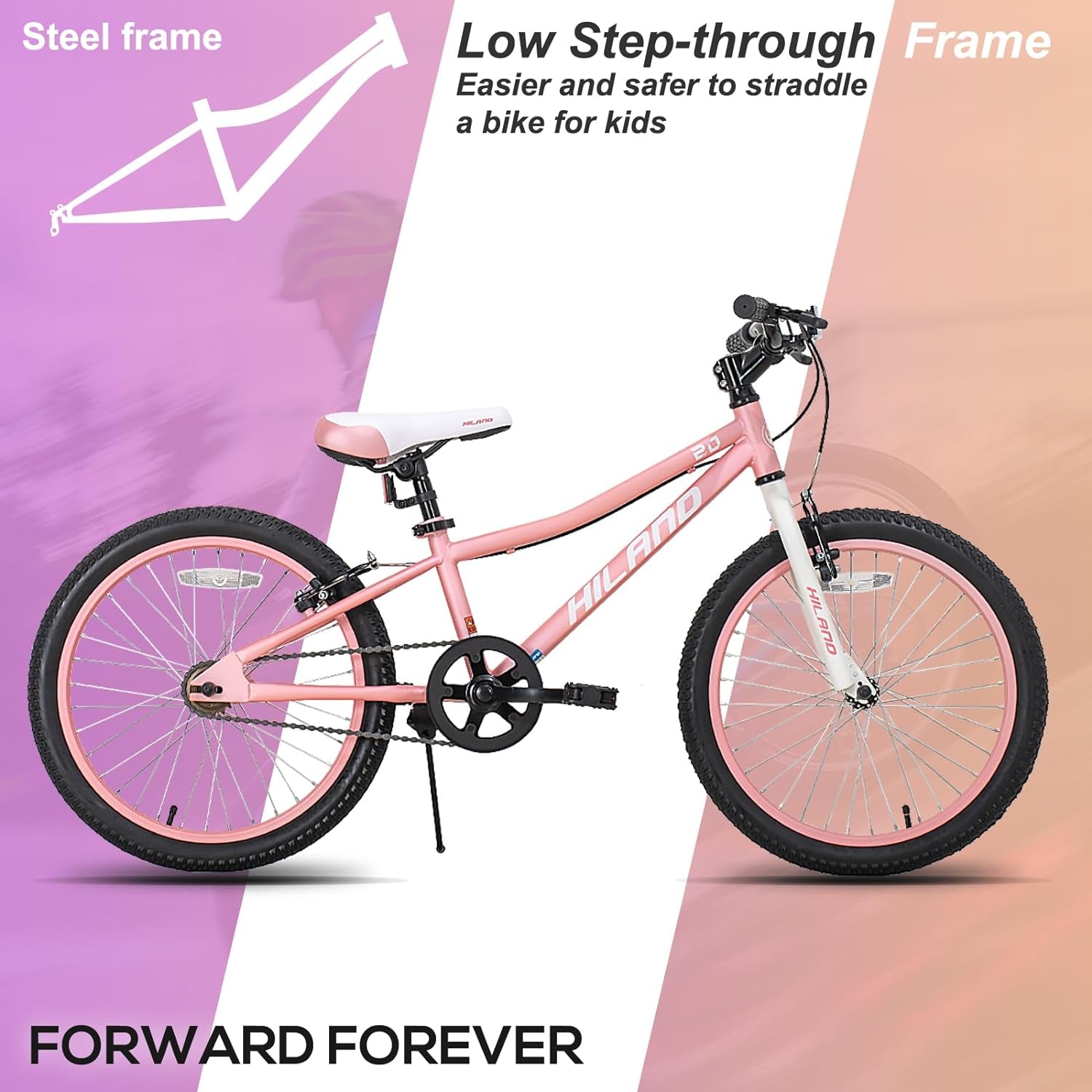 HILAND 20 Inch Kids' Bicycles Mountain Bike for Boys, Girls 5+ Years Old, Single Speed Kids Bicycles with Dual Handbrakes, Child Bike | Kids Bicycles