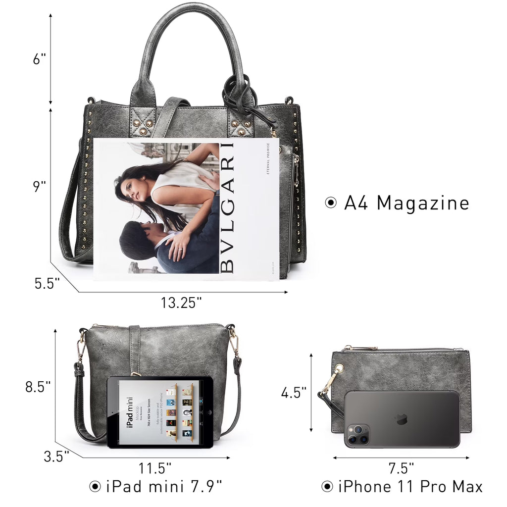 Chic 3-Piece Women's Faux Leather Tote Bag Set - Stylish Work Handbag with Detachable Organizer and Wristlet