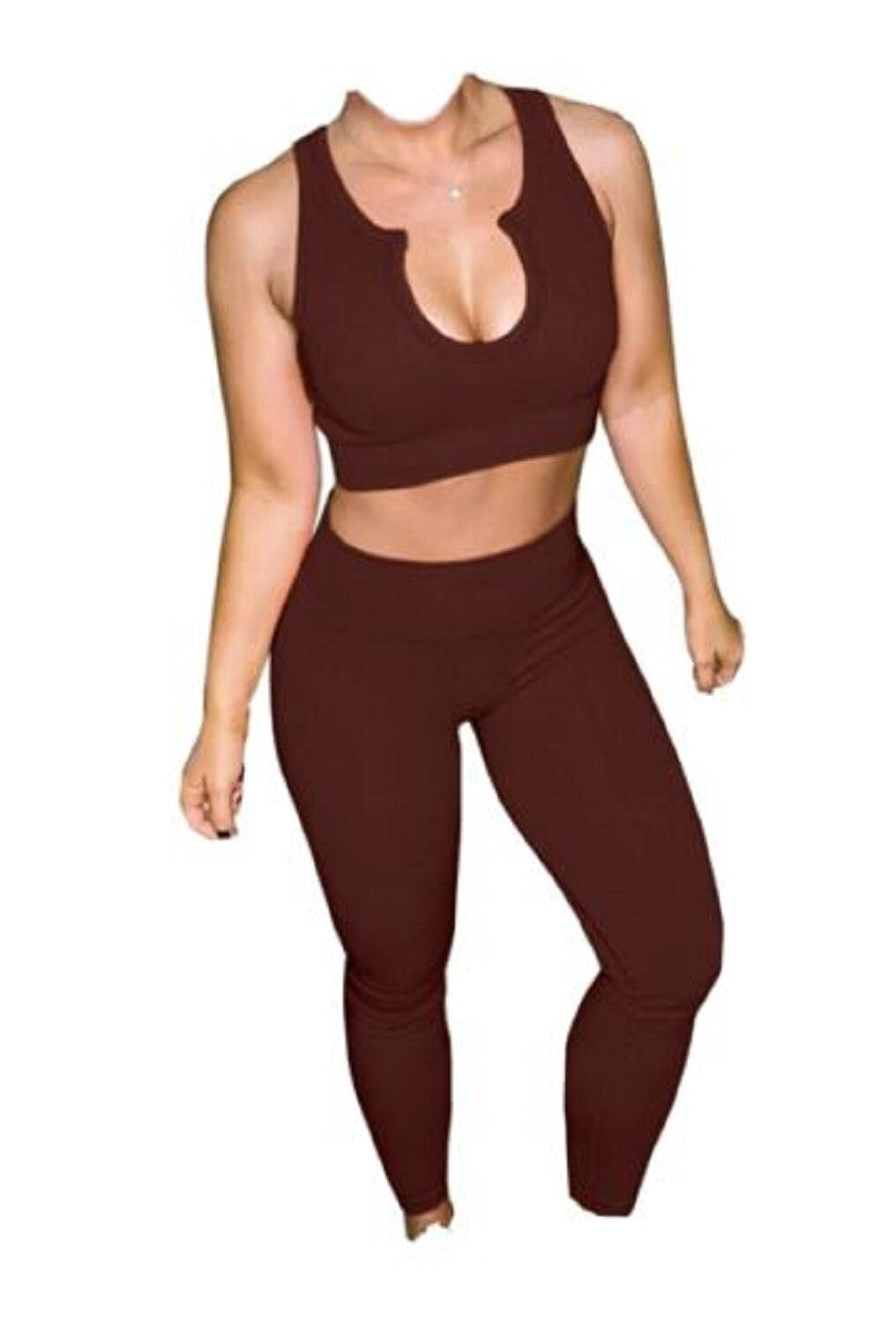 Workout Small Leggings High Waist Notched Crop Top 2 Piece Set Seamless Black